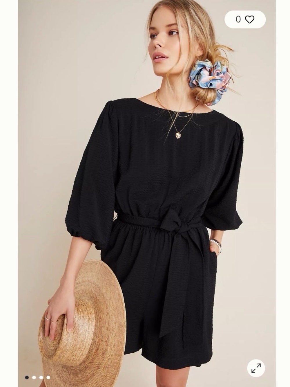 By Anthropologie Francesca Balloon-Sleeved Playsuit romper in black, size smal